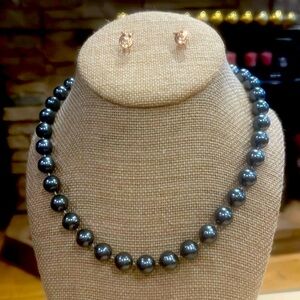 Owl earrings with blue bead necklace